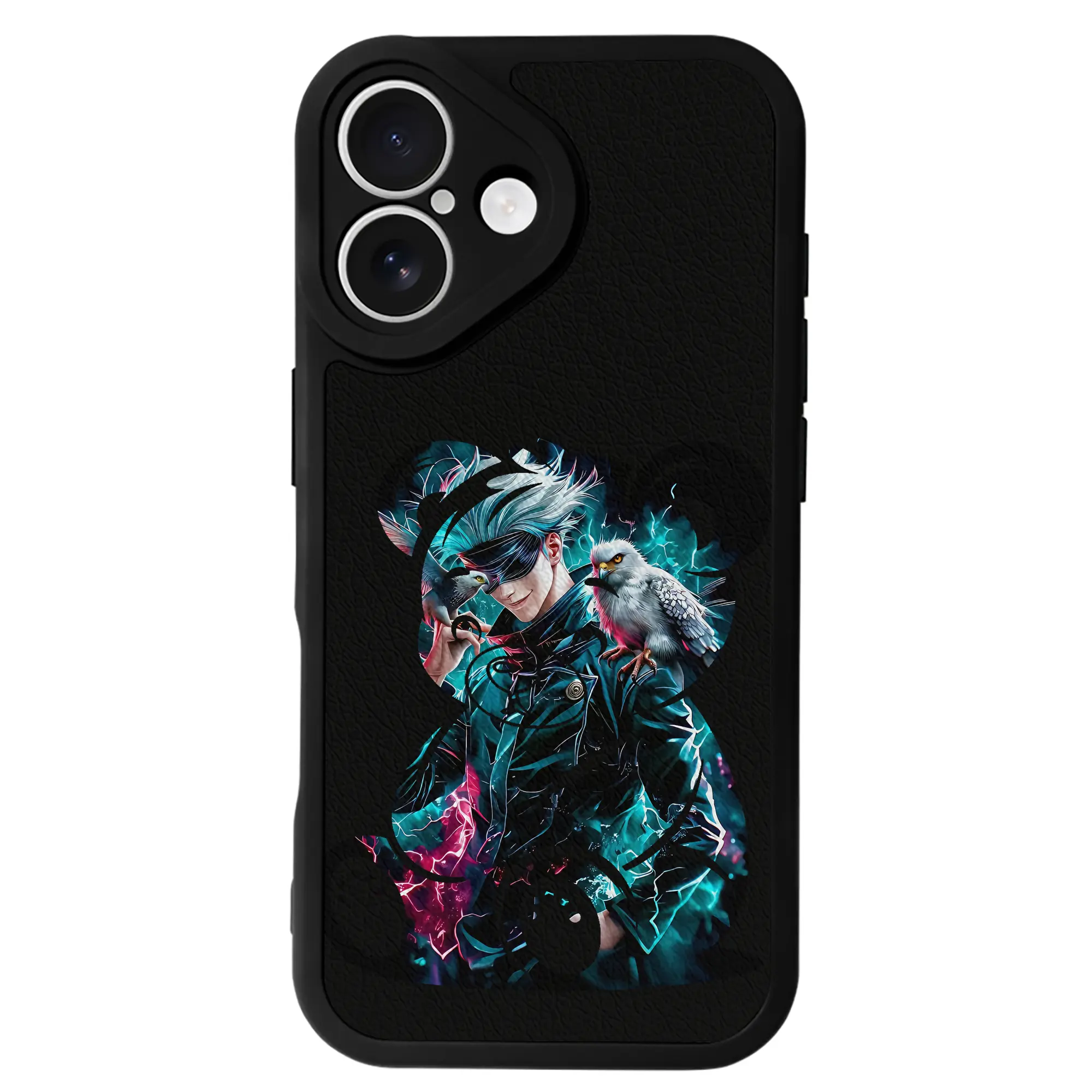 呪術廻戦 グッズ,五条 悟 - IPhone 16シリーズ対応 ・ シリコンスマホケース ・ レザー調 ・ 高精度フィット ・ 耐衝撃 ・ ワイヤレス充電対応 ・ 精密カット